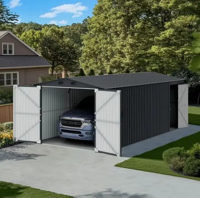Abri de voiture 10x20 pieds avec portes verrouillables, grand abri de voiture en métal