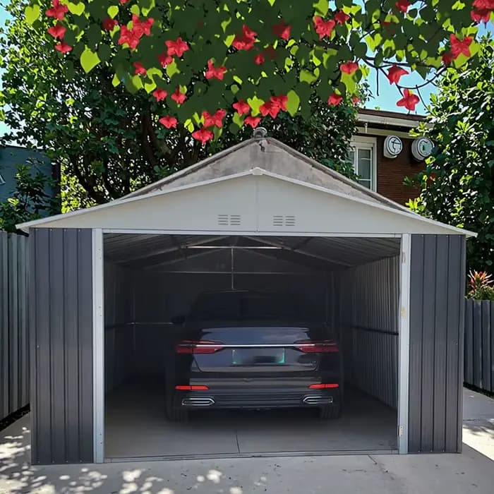 Abri de voiture extérieur à montage facile, garage de rangement avec structure métallique galvanisée