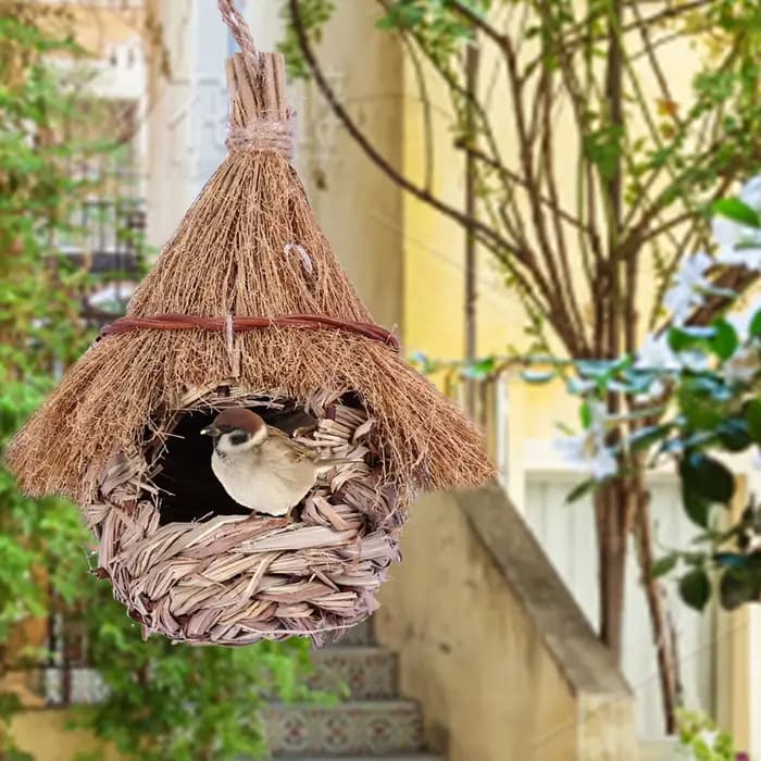 Wren Finch-Maison à oiseaux tissée à la main, cabane à oiseaux pour pelouse intérieure et extérieure
