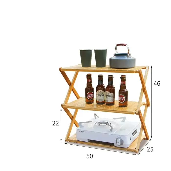 Étagère multifonctionnelle en bois et bambou pour l'extérieur, table pliable portable pour le campin