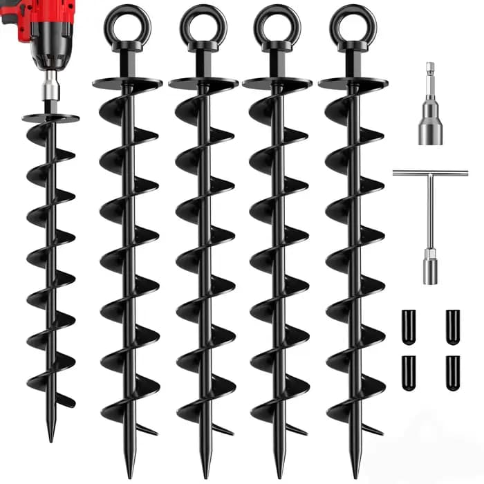 Lot de 4 Ancres de Sol Spirales Robustes pour Trampoline, Tente, Balançoire, Abri de Jardin, Abri de