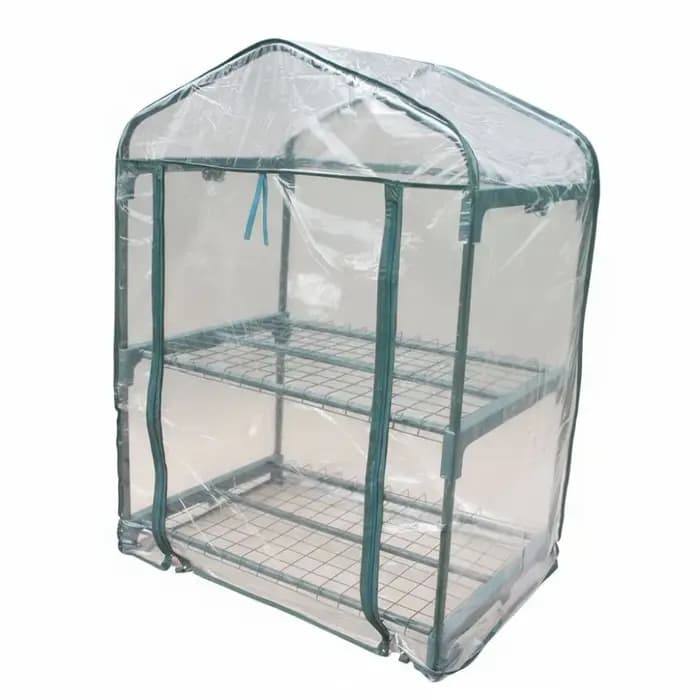Couverture de serre en PVC facile à installer, mini serre à 2 niveaux, transparente avec fermeture é