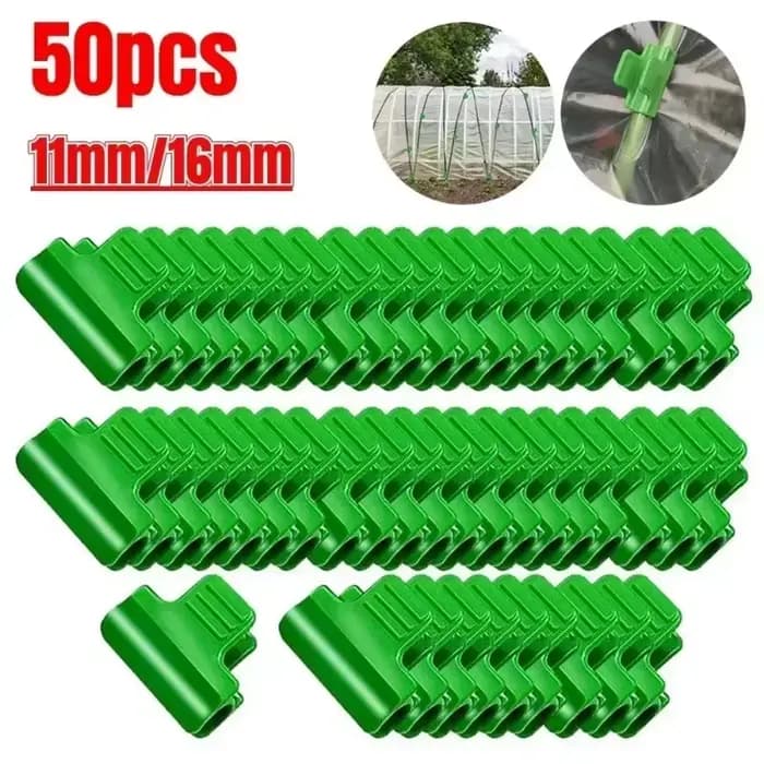 50 attaches de serre pour film, couvertures de rangs, filets et tunnels, pour serres de 11mm et 16mm