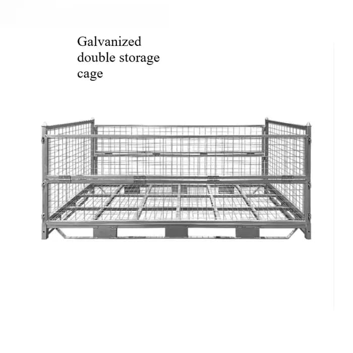 Cage de rangement double galvanisée empilable pliante de conception de réseau de transport