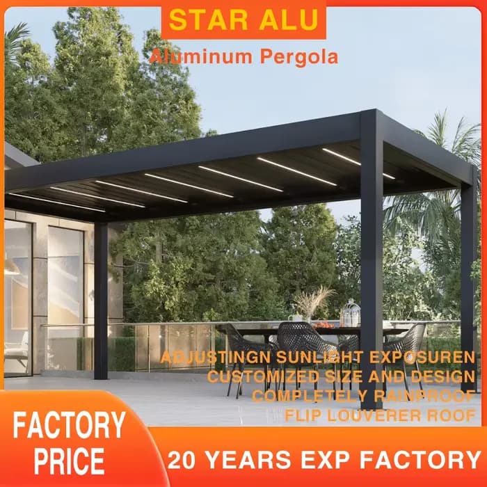 Pergola extérieure coulissante en verre pare-soleil étanche personnalisée Pergola à persiennes motor