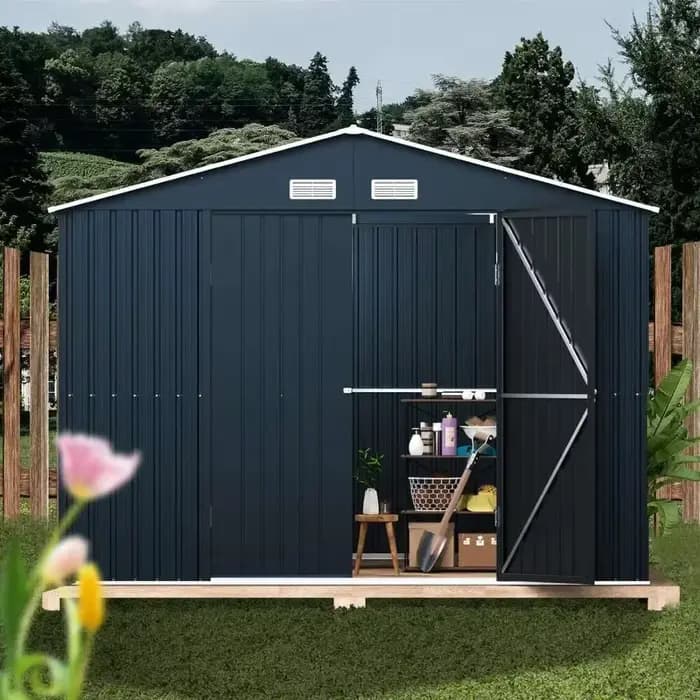 Abri extérieur en acier avec portes verrouillables, idéal pour le jardin, l'arrière-cour, le patio e