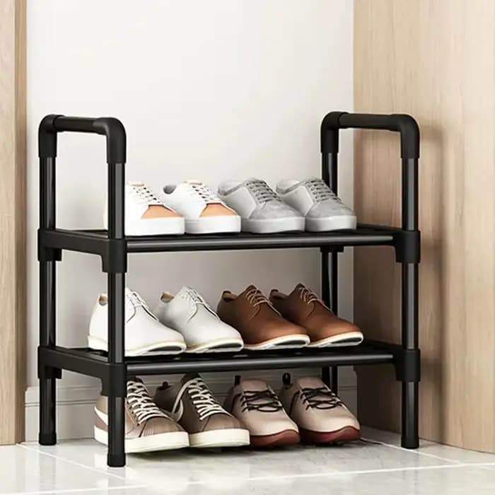 Meuble à chaussures noir surélevé, petit, simple, multi-niveaux, pour entrée de maison, logement loc