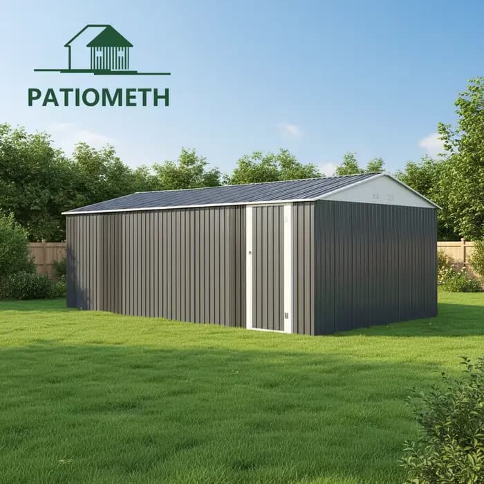 Abri de voiture moderne en acier 12ft x 19ft, structure métallique 348x590x230cm pour jardin, pelous