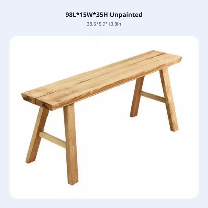 Banc en bois sans dossier, construction robuste, tabouret rustique sans dossier, design style ferme,