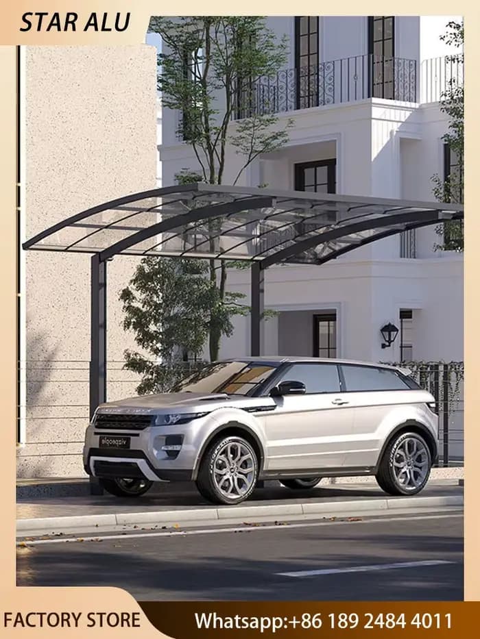 Abri de voiture en polycarbonate et aluminium de qualité supérieure avec toit transparent