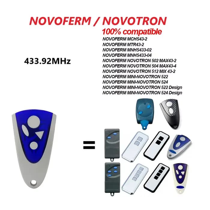 Télécommande de porte de garage NOVOFERM NOVOTRON 502 MAX43-2 504 MAX43-4 512 522 433 MHz MTR43-2 MCHS43-2 MNHS433-02 MNHS433-04