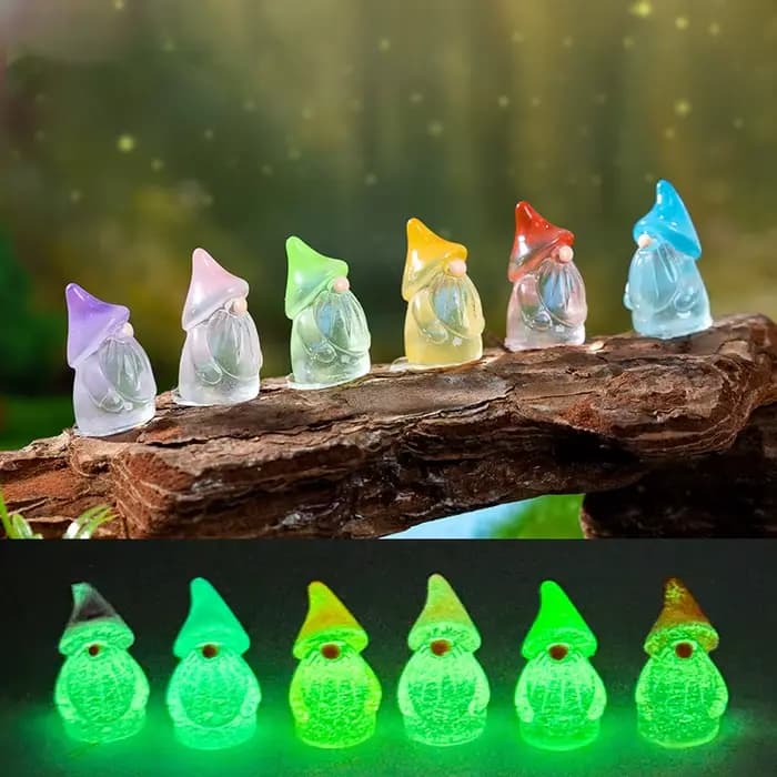 6 mini-gnomes lumineux pour jardin féerique
