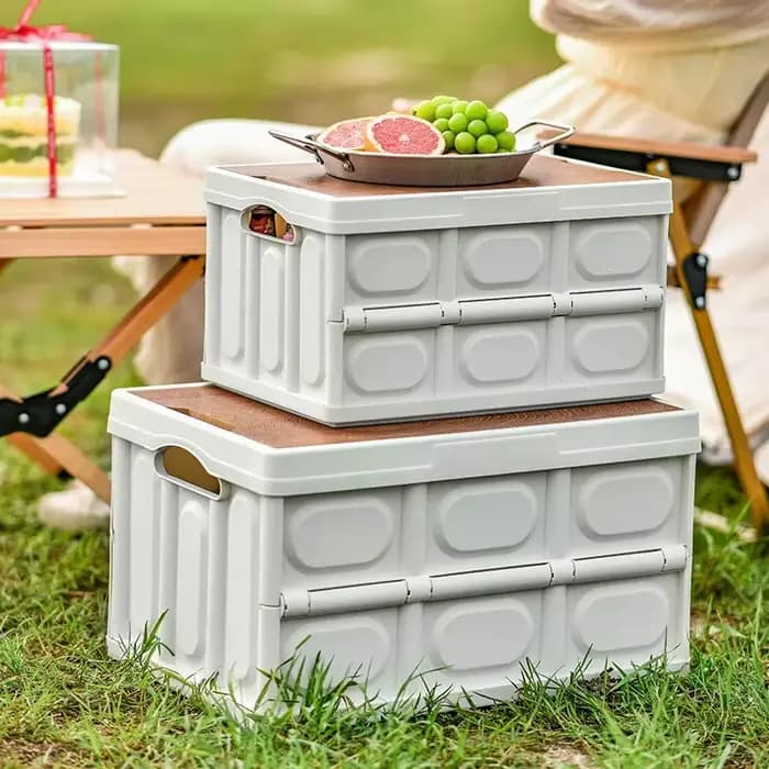 Boîte de rangement extérieure de 35l avec couvercle en bois