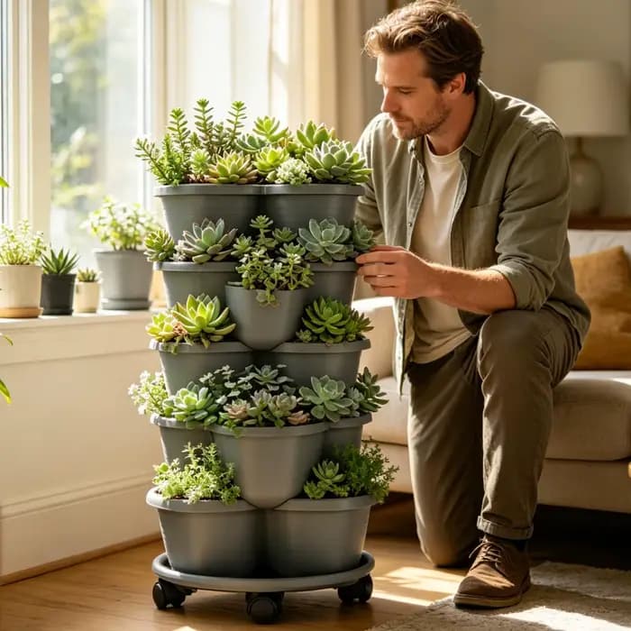 Jardinière empilable à 5 niveaux avec roulettes pour jardin