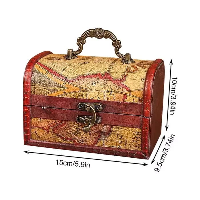Petite coffre en bois, boîte de rangement de Pirate avec serrure et poignée