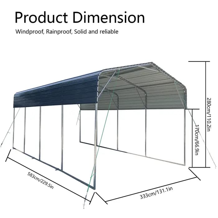 Kit de carport métallique renforcé 11x19 pieds