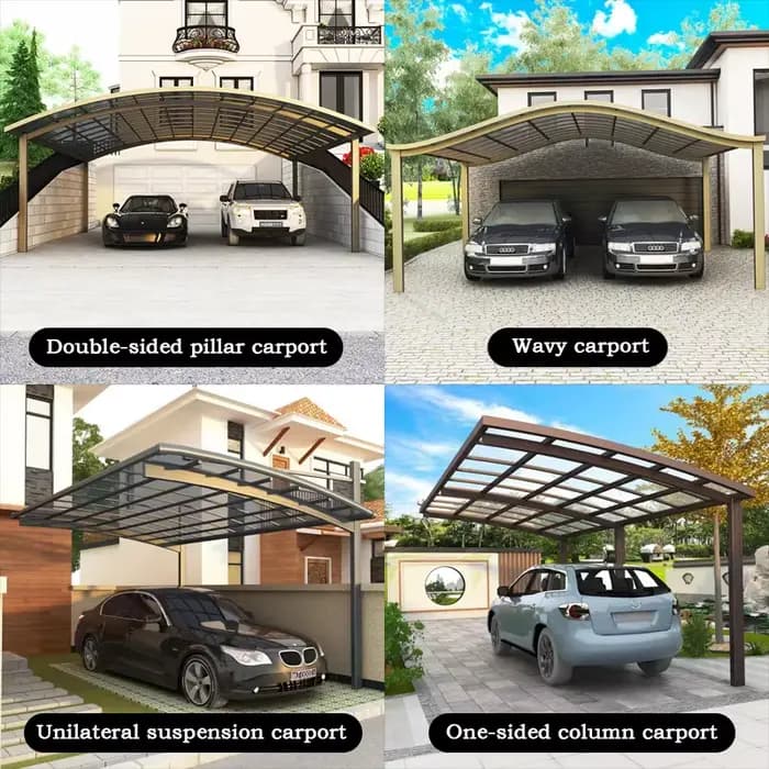 Abri de voiture robuste en alliage d'aluminium avec panneaux en polycarbonate