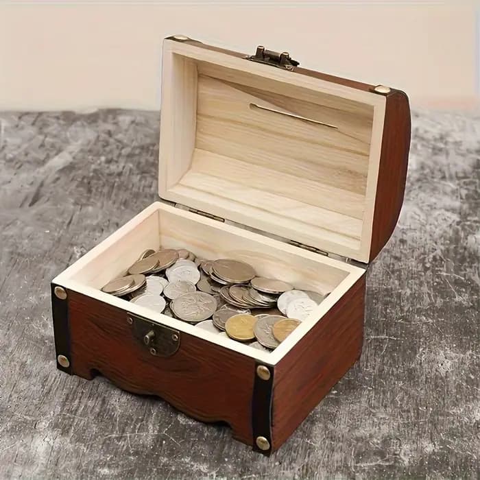 Coffre au trésor vintage en bois avec serrure