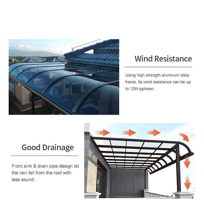 Carport Sunroom extérieur toit Patio couvre balcon personnalisé étanche Polycarbonate aluminium auvent voiture Port