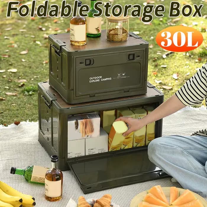 Bac de rangement pliable extérieur 20/30 avec couvercle en bois