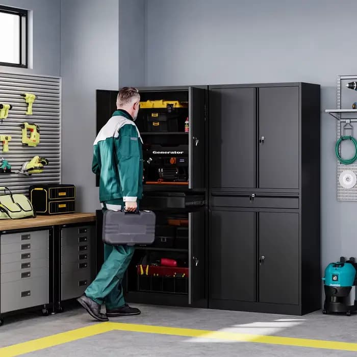 Armoire de rangement en métal pour garage avec tiroir et 4 portes verrouillables