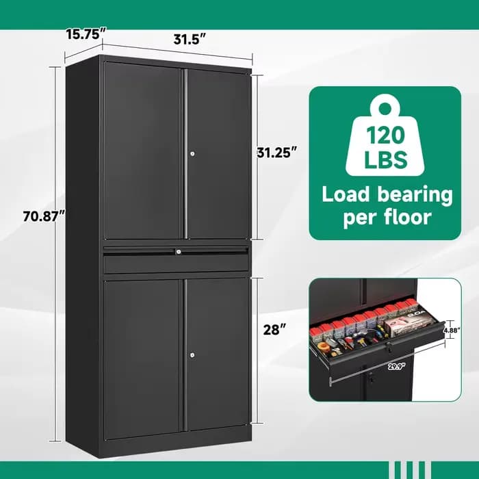 Armoire de rangement en métal pour garage avec tiroir et 4 portes verrouillables