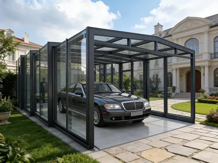 Abri de voiture pliable moderne sur mesure toutes tailles pour villa