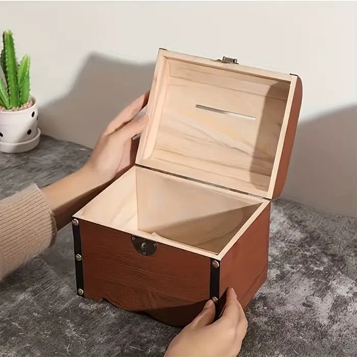 Coffre au trésor vintage en bois avec serrure