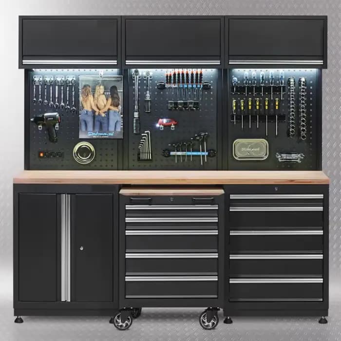 Banc de travail complet pour garage avec armoire à outils et tiroirs