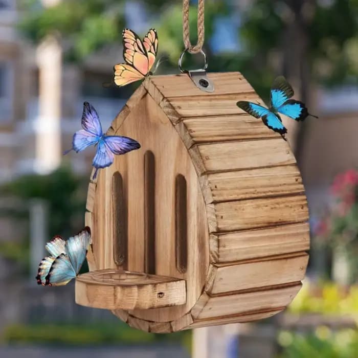 Décor de maison de papillons en bois avec porte arrière