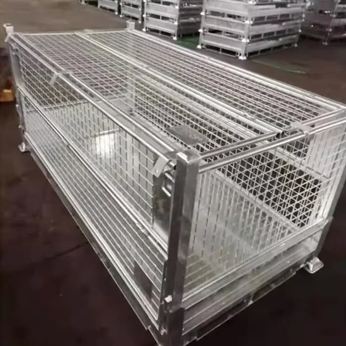 Cage de rangement double galvanisée empilable pliante de conception de réseau de transport