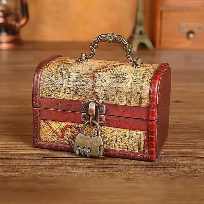 Petite coffre en bois, boîte de rangement de Pirate avec serrure et poignée
