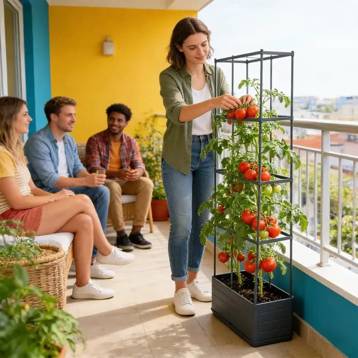 Tour de culture verticale pour tomates avec treillis
