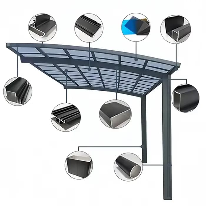 Carport Sunroom extérieur toit Patio couvre balcon personnalisé étanche Polycarbonate aluminium auvent voiture Port