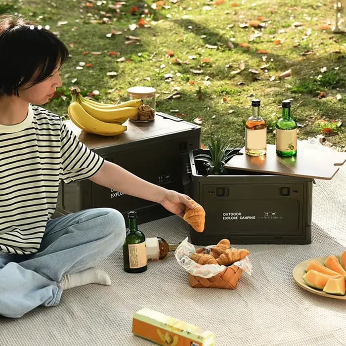 Bac de rangement pliable extérieur 20/30 avec couvercle en bois
