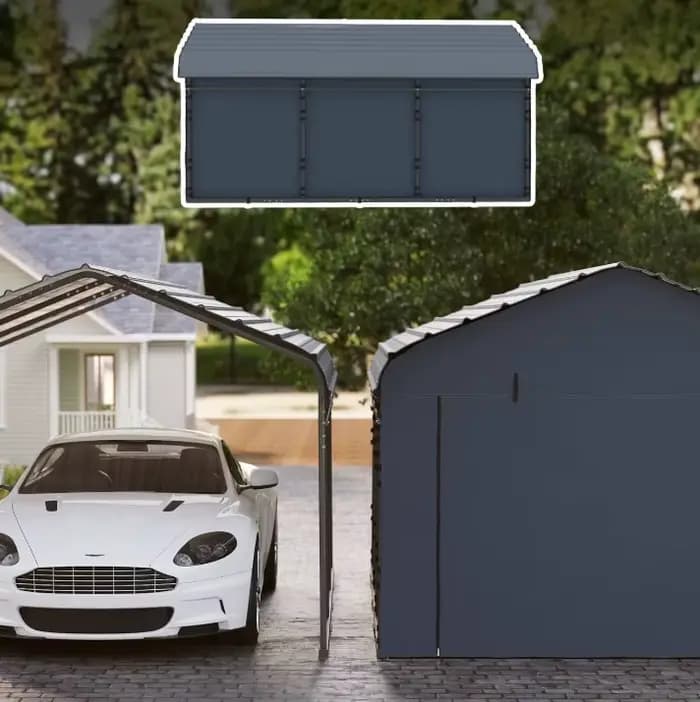 Abri de voiture en métal robuste HUIDING 12' x 20' avec toit