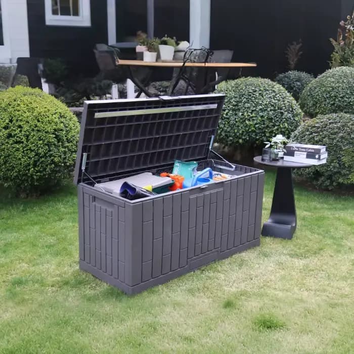 Boîte de rangement extérieure étanche pour jardin et patio avec trou pour cadenas
