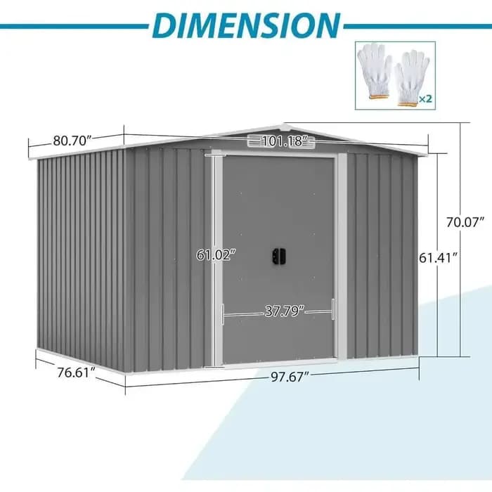 Abri de rangement extérieur en métal de 6 pieds x 8 pieds