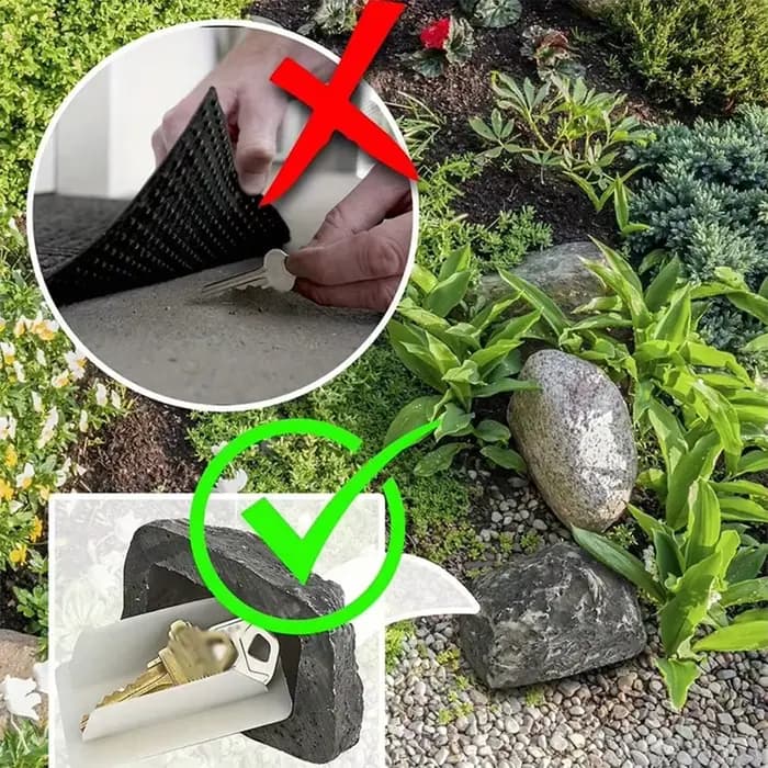 Boîte à clés de jardin en forme de roche