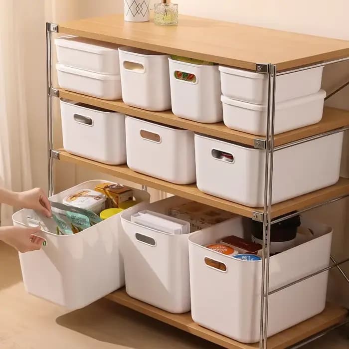 Boîte de rangement d'articles divers de bureau avec couvercle, armoire, tiroir à vêtements, panier de rangement en plastique, conteneur organisateur pour cosmétiques petites choses