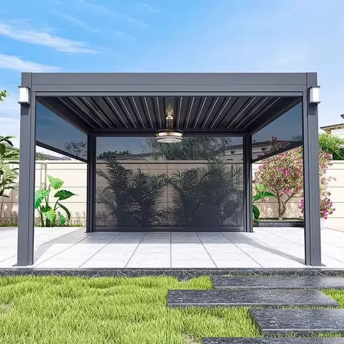 Pergola motorisée à persiennes extérieures en aluminium