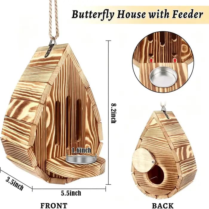Maison à papillons en bois à suspendre pour l'extérieur