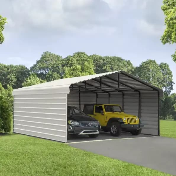 Abri de voiture entièrement en acier avec parois latérales fermées 20 x 30 pieds