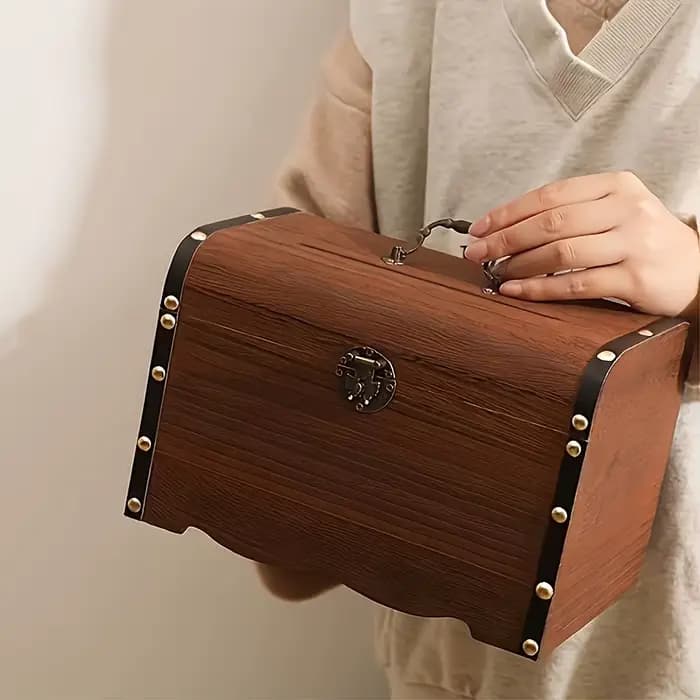 Coffre au trésor vintage en bois avec serrure