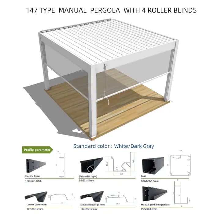 Pergola bioclimatique en aluminium 3x4m/10x13 pieds