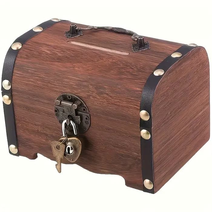 Coffre au trésor vintage en bois avec serrure