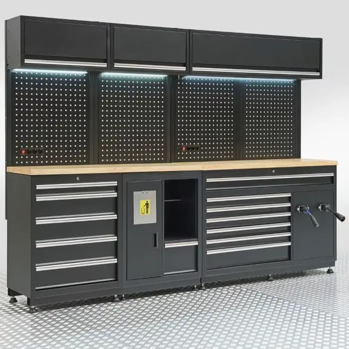Banc de travail complet pour garage avec armoire à outils et tiroirs