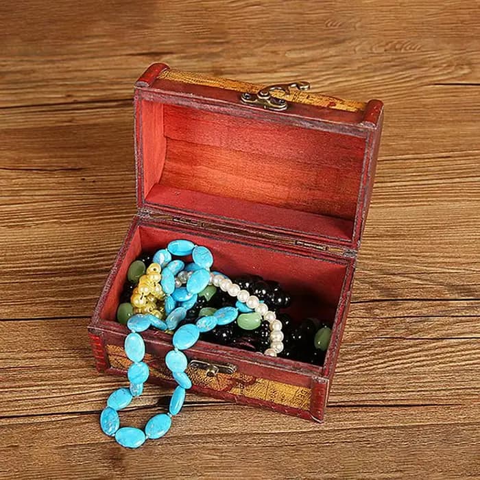 Petite coffre en bois, boîte de rangement de Pirate avec serrure et poignée