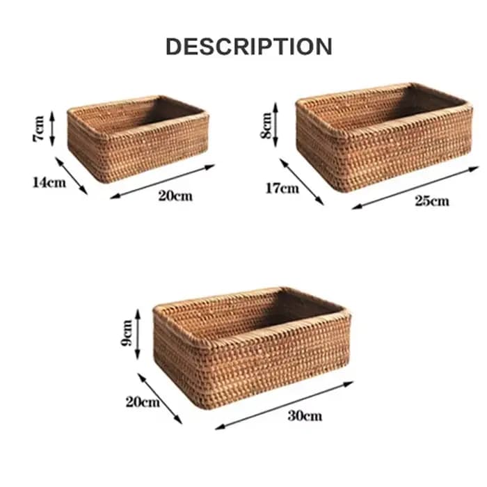 Panier de rangement rectangulaire en rotin et osier