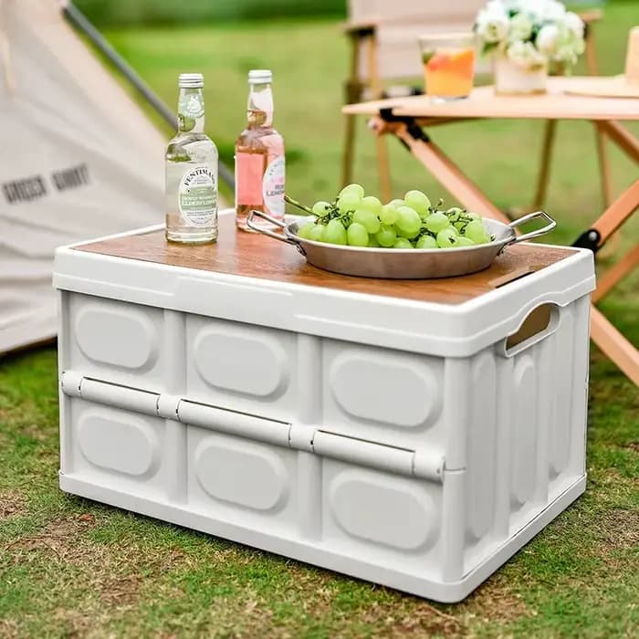 Boîte de rangement extérieure de 35l avec couvercle en bois